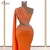 Robes de fête élégant arabe one épaule robe de soirée en satin orange argent cristal sirène de promotion vestidos de noche