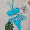 Swimwear femminile Deka Women Halter Halter Diamond Bikini Blue Blue Swimsuit Bandage Bandage Set da bagno Swim Swim Beach Wear