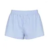 Short féminin 2024 Été américain décontracté bleu et blanc pantalon sportif de bande ABG filles épicées élastiques basse taille