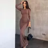 Lässige Kleider Yuzhexi Frauen Vollhülse Körperkon Basic Robe Schwarz grau braun langen Streetwear