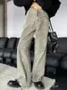 Herren Jeans fotvotee Leopardendruck für Männer Y2K High Tailled Jeanshose Frauen Streetwear Weitbein Jean American Baggy