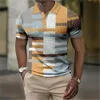 Fashion Mens Polo Striped Plaid Imprimé Vintage Vintage High Quality Top Street Casual Short à manches lâches Shirt 240416