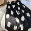Skirts Women's Bud Edge Skirt Irregular Polka Dot Printed Lace-up Elastic High Waist Midi Jupe With Pockets 2024 Summer