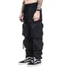 Calças masculinas Hip Hop Street Casual Bottoms Moda 3D Bolsos múltiplos bolsos Cargo Brincadeiras Prants de moletom de cordão