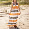 Lässige Kleider hochwertiger sexy schlanker Fit -Krawattenfarbstoff Rückenfreier gedruckter Rock Bohemian Beach Lange elegante Frauenkleidung Vestidos
