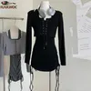 Vestidos casuais Mini roupas sexy Design Women Women Office Lady Retro Bandagem Moda French Cross Criss Knit Dress