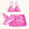 Damen Badebode Girls 3-teilige süße hochverzerrte Rüschenverkleidung Bikini-Sets mit Strandrock 8-13t