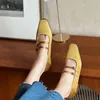 Dress Shoes Women's Mary Jane Double Buckle Pumps Vintage Mid Heel Square Toe geel leer Zapatos Mujer 1829n