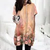 Damen T -Shirts Hoodies Casual Kurzärmel Fashion Print Tunika Tops mit Taschen runden Hals Pullover Kleidungsverkauf