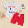 Kledingsets Ginevsal Baby Boy Baseball Outfit 1-5t T-shirt met korte mouwen en elastische shorts Kleding Set Peuter Verjaardag
