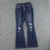Frauenhose große Slim-Jeans mit mittleren T-Taste gewaschen und ausgefranste Hose mit weitem Bein