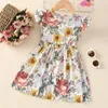 2024 Baby Girl Dress Детская одежда 16 лет Лето с коротким рукавом милые повседневные цветочные малыши принцесса цветочные платья 240428