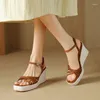 Sandals LIHUAMAO Rope Outsole Suede Wedges Heel Platform Espardilles Shoes Ankle Strap Casual Beach High Pumps