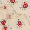 19 Jahre KS Spring Baby Girls Rosen drucken gekräuselte Kleid Anzüge Baumwollbluse Hosen Sets Kinderhemden Kinder Kleidung 240430