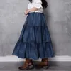 Skirts 24Women Denim Spring Summer Sweet Style Spliced Washed Bleached Fold Solid Color Female Tide Umbrella Shaped Skirt Wild
