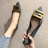 Casual Shoes Flat For Women 2024 Autumn Spring Pointed Toe Black Metal Buckle Retro Ladies Loafers Large Size 43 44 45 46