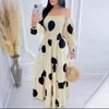 Casual Dresses Wepbel Beige Dots Off-the-Neck Dress Women Summer Sexy Low Cut Strapless High Waist Elastic Slash Collar Long Maxi