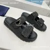 Womens Designer Slide Crochet Wedges Slides Black Woven Platform Sandal Straw Slipper Summer Two Straps Flat Comfort Mule Beach Pool