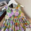 Humour Bear Kids Vêtements Huile peinture Robe de vent Sweet Princess jupe florale DROP BORD BOW GIRL POUR 37Y 240423