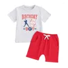 Kledingsets Ginevsal Baby Boy Baseball Outfit 1-5t T-shirt met korte mouwen en elastische shorts Kleding Set Peuter Verjaardag