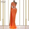 Robes de fête élégant arabe one épaule robe de soirée en satin orange argent cristal sirène de promotion vestidos de noche