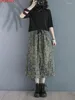 Röcke Frau Mode Retro Frühling Ethnischer Stil 2024 Blume Wäsche alt locker mit mittlerer Länge hoher Taille-Kordelzug A-Line-Jeansrock