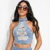 Dames shorts modestraatstijl rekbare sexy gescheurde bodice denim tops en jeans 2pcs set kleding plus maat xxl