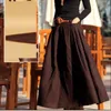 Röcke weiblich Plus Size Casual Vintage Retro-Stil Baumwolle und Leinen große Taschenfalten plissierte A-Linie Maxi Long Womens 2024