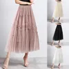 Röcke Vintage Elegant Womens Ballkleid Langer Rock Tüll hohe Taille Plissee Tutu Ladies Wild Mesh Dating Maxi