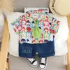 Kledingsets Three Pally Set/Boys 2024 Summer Fashion Full Print Geroolde puppy shirt Solid Color Jeans