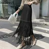 Jupes Français Design Fringe Robe tricotée MI-Corps Autumn High Taies Straight Tube A-Line Long Casual Black La Falda