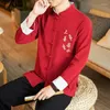 Camisas casuales para hombres manga larga bordado de lino de algodón tradicional traje de lino de algodón cárdigan estilo chino blusas retro