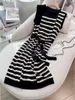 Abiti casual Summer Women Fashion Striped Knitted Women Elegant Slip Driver Driver Dress Ladies O-Neck Pullover