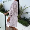 Abiti casual primaverili Bellissima manica lunga Mini abito Donne eleganti 2024 Solid O-Neck Party Female Sexy Hollow Out Lace