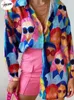 Bluzki damskie Pulbo Cartoon Charakter Awatar Print Koszulka Koszula Modna pojedyncza piersi Lapowa Spring Kobiety Koszule Elegancka ulica z długim rękawem