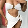 Women's Swimwear Sexy Holes Bikini Thong Bandeau Swimsuit Vacation 3 Piece Bandage Cover-up Women Bikinis Y2K Beach Outfit Bathing Suits