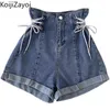 Frauen Jeans Koijizayoi Fashion Draw String Taille Denim Shorts Frauen 2024 Sommer Koreanisch Slim High-Taist Wide-Big Chic Bottom Hosen