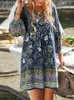 Zanzea vneck Kurzarm floral bedrucktes Sundres Sommer Bohemian Kleid Vintage Loose Elegant Casual Holiday Beach Robe 240419