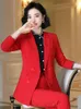 Frauen zwei Stück Hosen Stücke Set Größe Formal Work Karriere Blazer Coat mit Hoseanzug rot dunkelblau schwarze Frauen