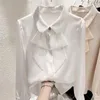 Женские блузки 2024 Весенний шифоновый шифоновый рубашка корейский стиль топы с длинным рукавом сплошной цвет.