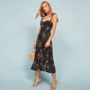 designer dresses Casual Dresses Womens Summer Womens Suspender Real Silk Black floral print mid-length slim fit suspender dress womens designer clothing