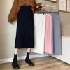 Юбки Smlinan Basic Spleat Like Skirt Women 2024 Осень Зимняя Зимняя Сплошная Утолчка Миди-Ж.