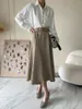 Rokken dueweer dames vintage satijn a-line zwarte midi rok elegante hoge taille lange maxi geplooide mode Koreaanse stijl kantoorkleding