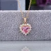 Pendant Necklaces 2024 Simple Pink Color Crystal Heart Pendent Necklace For Women High Quality Golded Bridal Gifts Jewelry