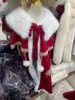 Scarves Christmas Winter Girl Thicken Velvet Warm Faux Fur Loose Printed Poncho Cappa Children Streetwear Tassel Long Cloak Overcoat