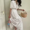 Robes de fête Ayualin Robe Femmes Ruffle V-Neck Vintage Coton blanc Hollow Out Broidered Robe Holiday Boho Elastic West Vestidos