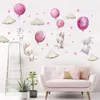 Waterverf roze ballonbunny wolken muurstickers voor kinderkamer baby kwekerij decoratie stickers jongen en meisjes geschenken pvc 240429