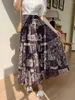 スカート2024春夏女性ハイウエストスリムロングスカート韓国スタイル品質エレガントレトロフローラルビッグヘムシフォン