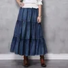 Skirts 24Women Denim Spring Summer Sweet Style Spliced Washed Bleached Fold Solid Color Female Tide Umbrella Shaped Skirt Wild