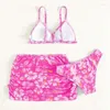 Damen Badebode Girls 3-teilige süße hochverzerrte Rüschenverkleidung Bikini-Sets mit Strandrock 8-13t